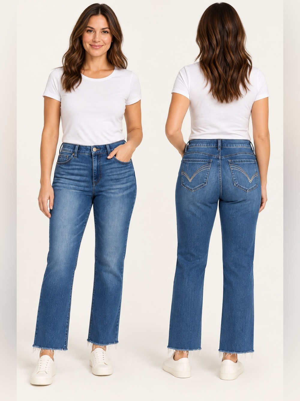Democracy Ab Solution Size 10 High Rise Raw Hem Flare Jeans Medium Wash